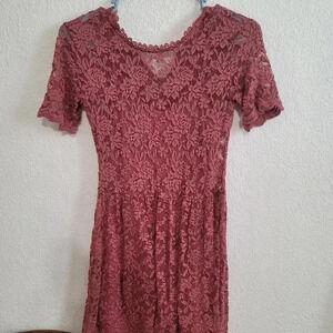 Lace‎ Dress Mauve Pink Short Sleeve Casual Party Cocktail